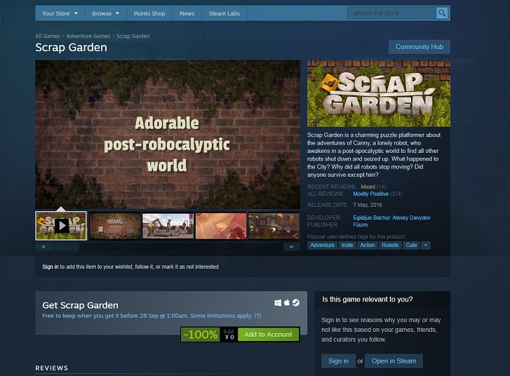 0926-Steam喜加一免费领取Scrap Garden（拾荒花园）-爱资源分享